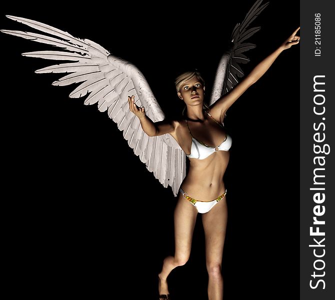 A female angel in her unique flying pose and expression. A female angel in her unique flying pose and expression