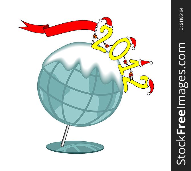 New Year's illustration: Figures 2012 with a flag on the globe. New Year's illustration: Figures 2012 with a flag on the globe