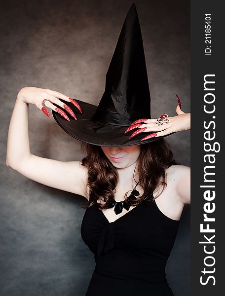 Witch With Black Hat And Long Nails