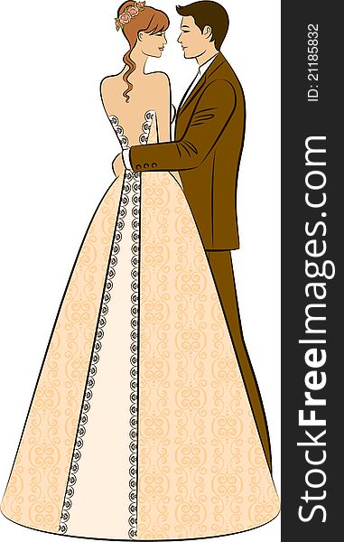 Illustration of beautiful bride and groom's silhouette