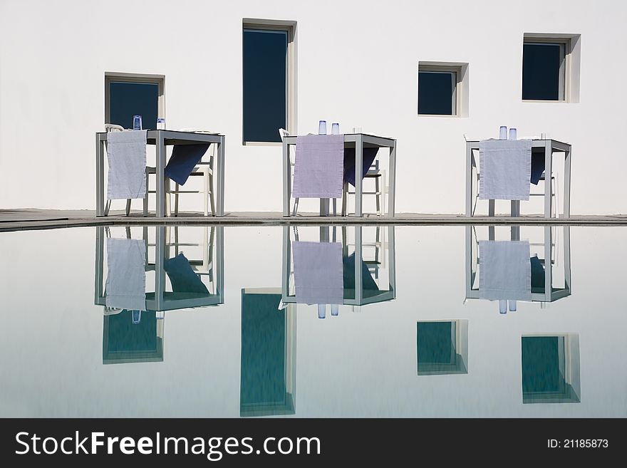 Set tables reflected in a pool. Set tables reflected in a pool.