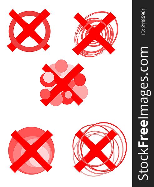Five red simple rejected symbols -