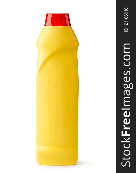 Plastic bottle with cleaning liquid. Placed on white background.