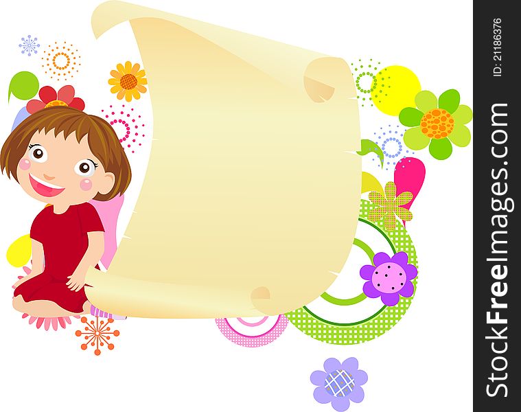 Illustration of cute girl and paper