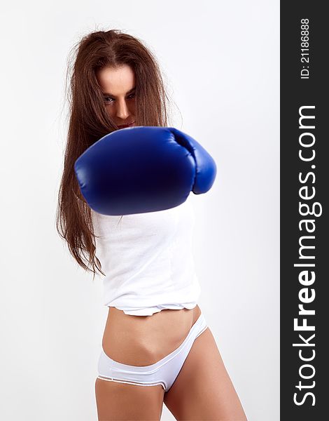 A young woman boxer.