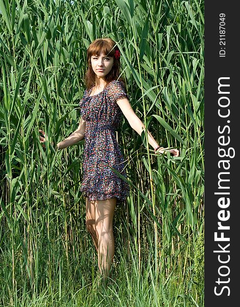 Girl walking outdoor in summer. Girl walking outdoor in summer