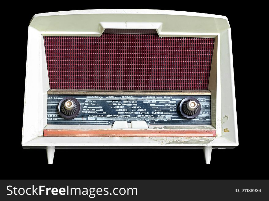Vintage radio isolated on black background