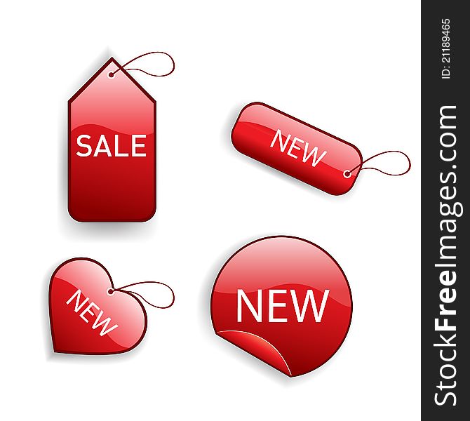 Red glossy festive sale tags. Red glossy festive sale tags