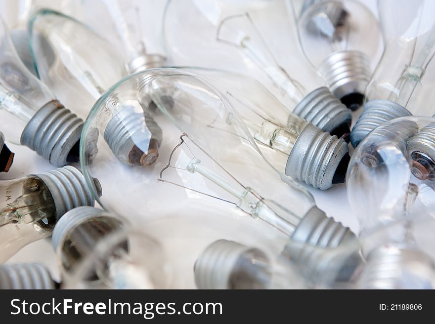 Several bulbs on a white background with natural lighting