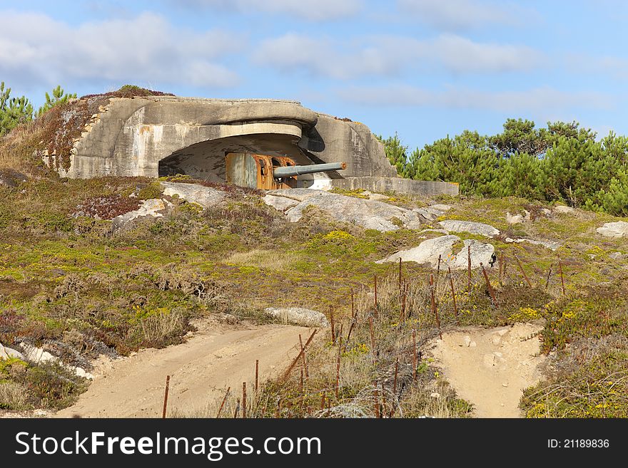 Old gun machine in nature landscape