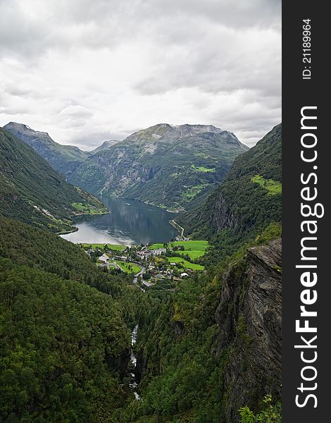 View from Dalsnibba peak on Geiranger valley and fjord