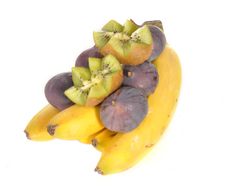 Fig And Kiwi On Bananas Royalty Free Stock Photography Fig And Kiwi On Bananas Royalty Free Stock Photography