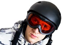 Portrait Of Boy In Sportswear With Snowboard Royalty Free Stock Photography Portrait Of Boy In Sportswear With Snowboard Royalty Free Stock Photography