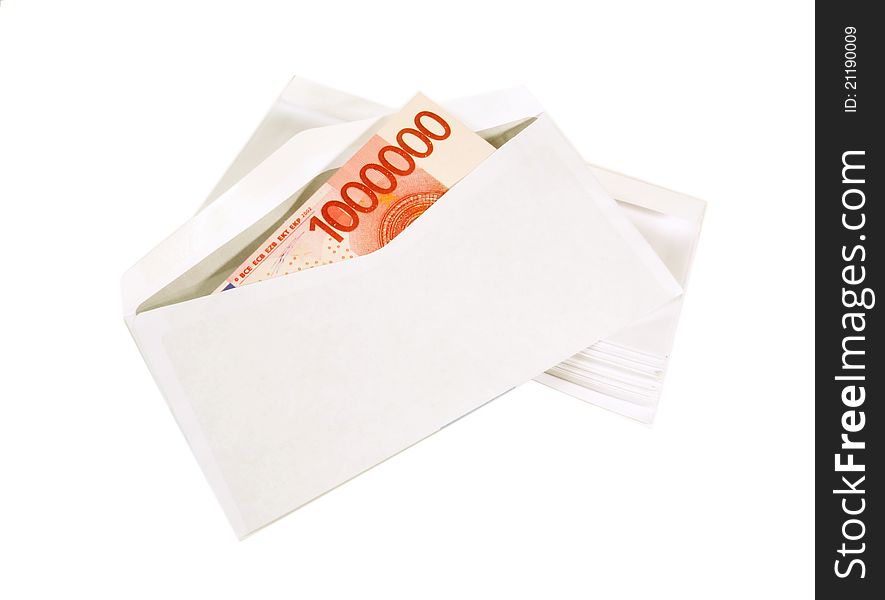 White envelope with a card with an euro denomination