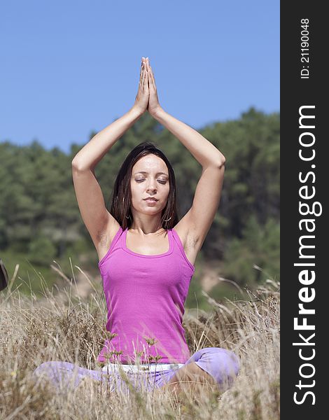 Young woman making yoga in a natural environmant. Young woman making yoga in a natural environmant