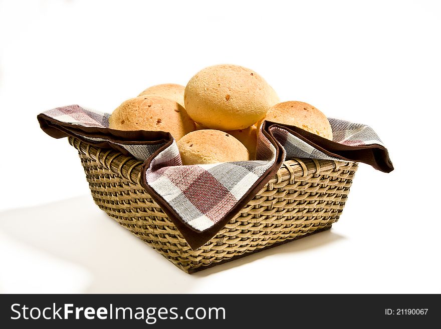 Cheese bun basket on white background