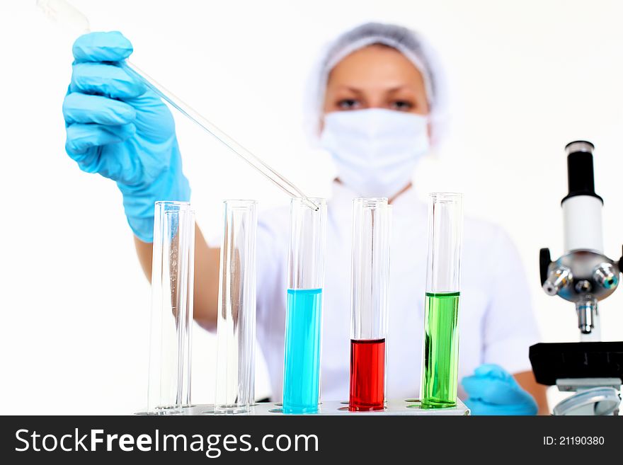 Young female scientist in a chemistry laboratory