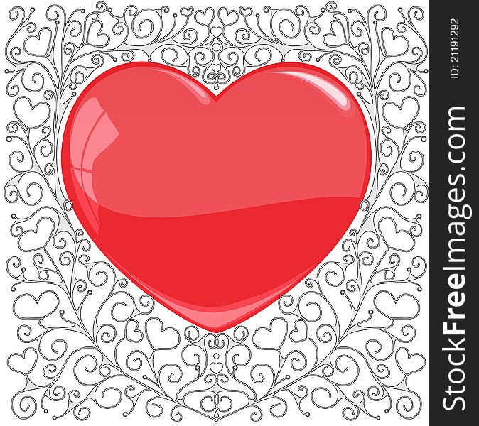 The glossy Valentine heart,  illustration. The glossy Valentine heart,  illustration