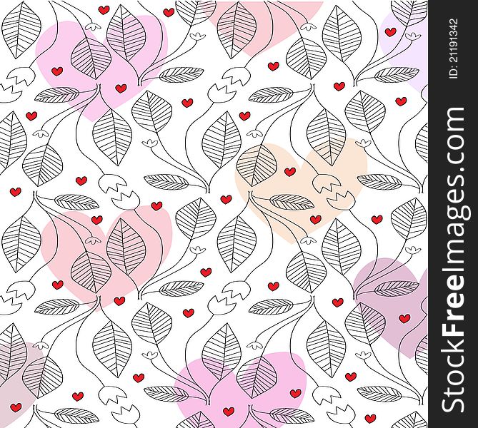 Background with tulips and hearts