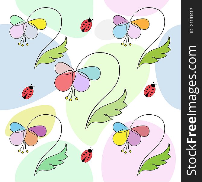 Floral Background With Ladybird