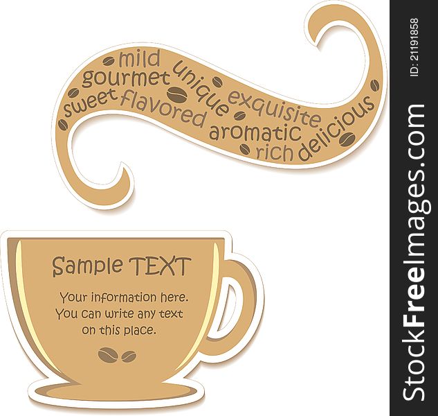 Cup of aromatic coffee (sticker). Vector Illustration. Cup of aromatic coffee (sticker). Vector Illustration.