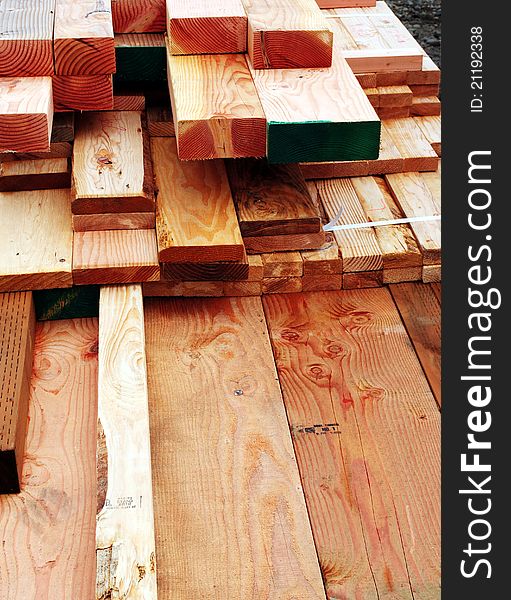 Various sizes of lumber for building