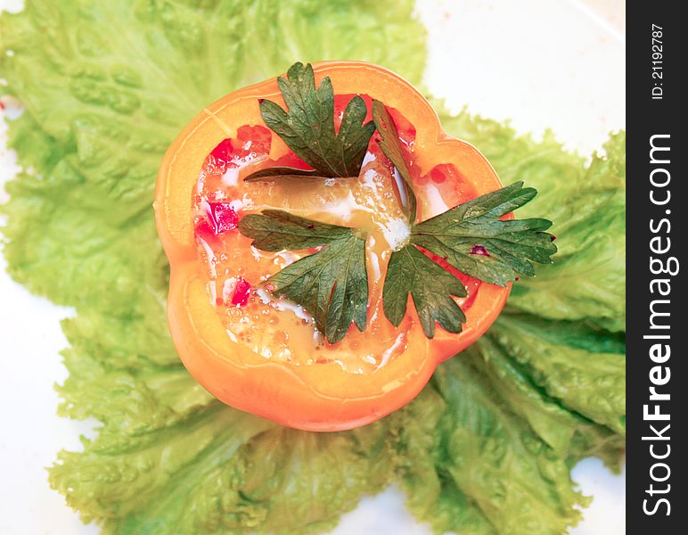 Stuffed sweet pepper with egg isolated