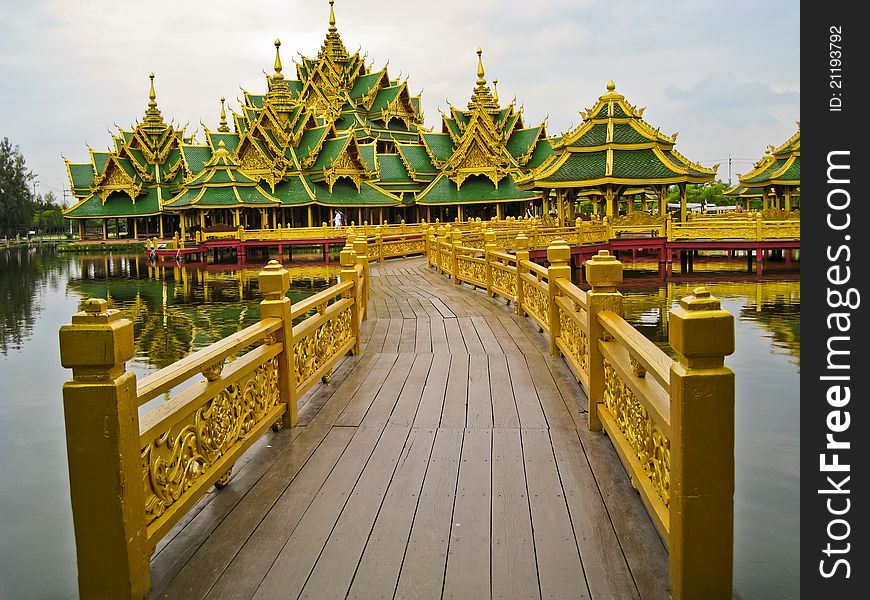 A stunning and beautiful golden temple at the ancient cities monument locating in Bangpu , the district of Thailand. A stunning and beautiful golden temple at the ancient cities monument locating in Bangpu , the district of Thailand.