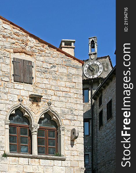 Venetian Windows On The Old Palace With The Clock