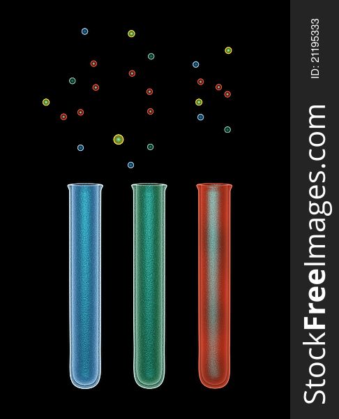 Green, Blue And Red Test Tubes On Black