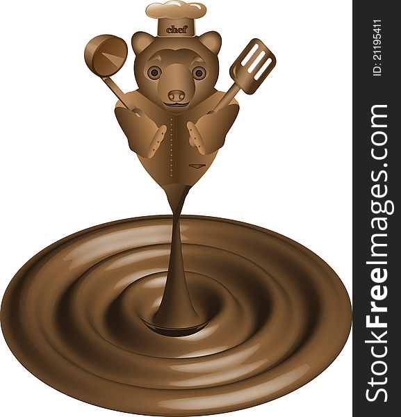 Chocolate Bear figure in a drop of chocolate. Chocolate Bear figure in a drop of chocolate