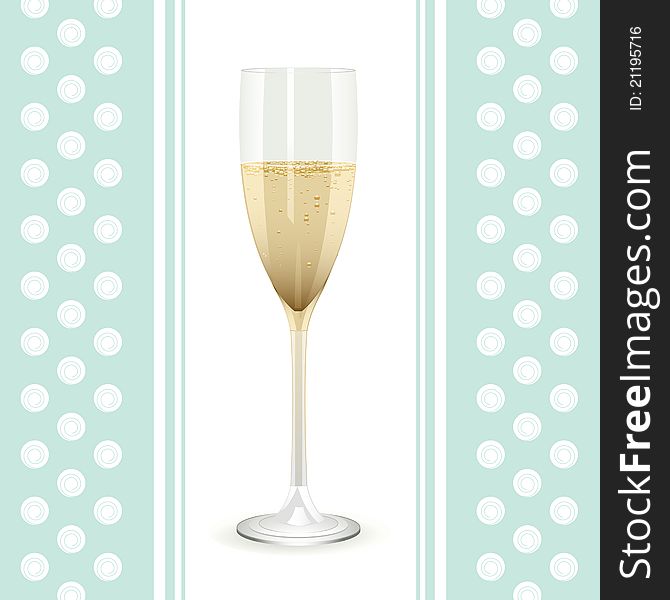 Champagne filled flute on a white vertical border against a duck egg blue background. Champagne filled flute on a white vertical border against a duck egg blue background