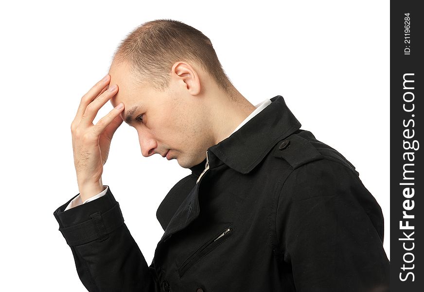 Thoughtful businessman on isolated background