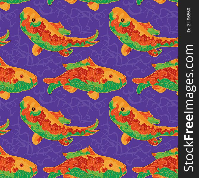 Seamless pattern - the stylized fishes on an abstract background