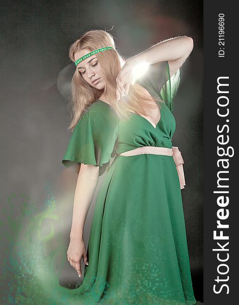 Fairy girl in green dress. Fairy girl in green dress