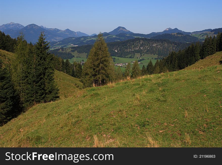 Beautiful landscape in the mountains near the Walchsee in Austria