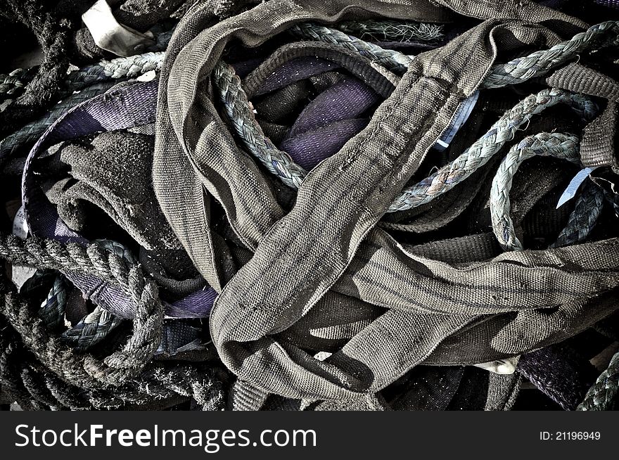 Pile of various used ropes