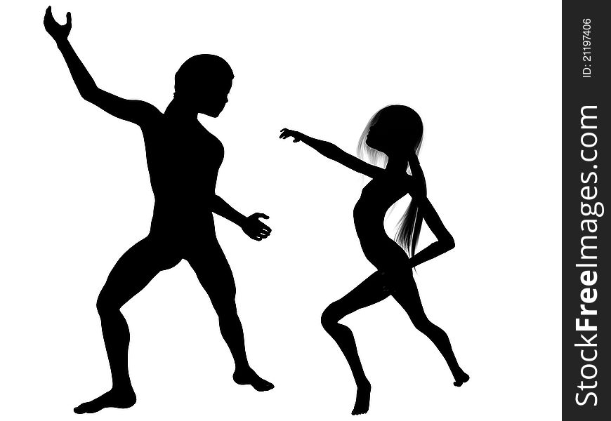 Digitally created 3D image of dancing girl and boy, separated over white. Digitally created 3D image of dancing girl and boy, separated over white.