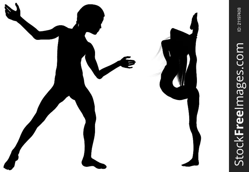 Digitally created 3D image of dancing girl and boy, separated over white. Digitally created 3D image of dancing girl and boy, separated over white.