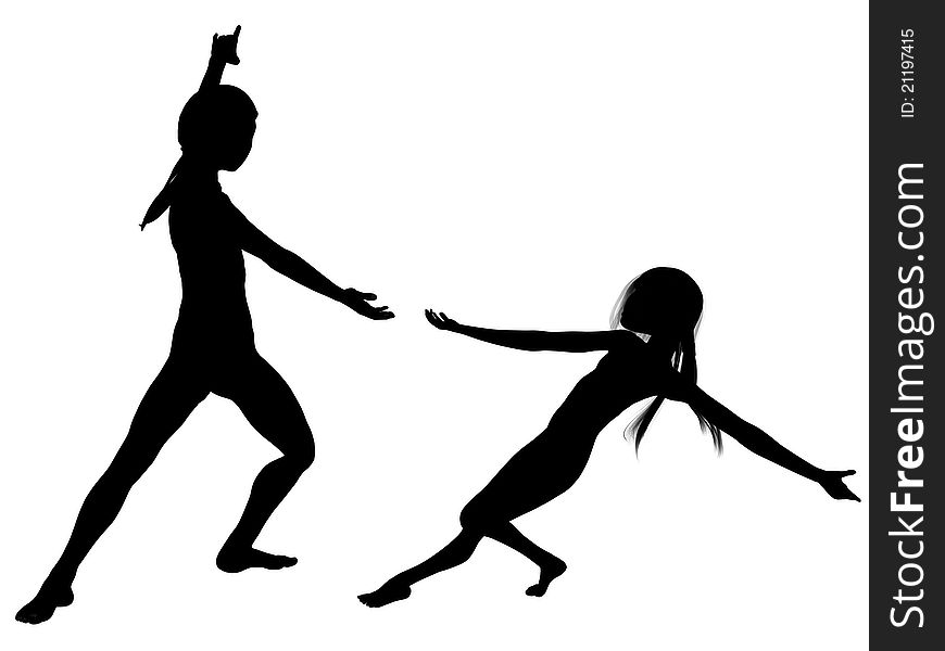 Digitally created 3D image of dancing girl and boy, separated over white. Digitally created 3D image of dancing girl and boy, separated over white.