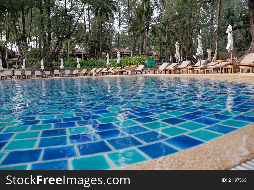 Empty resort swimming pool in hotel