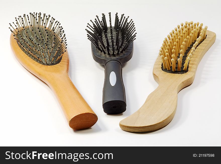 Close view of three different style combs