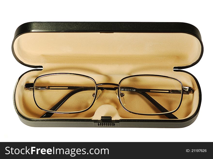 Close view of a black case with glasses in it
