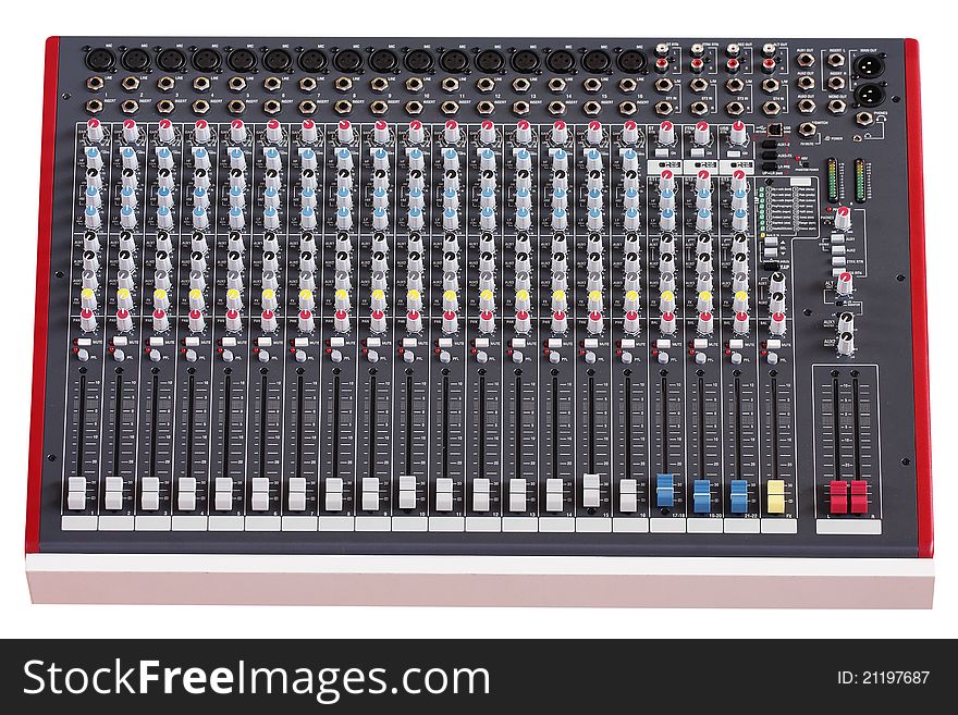 The image of audio control desk under the white background