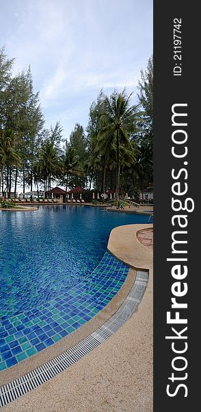 Resort swimming pool with blue sky