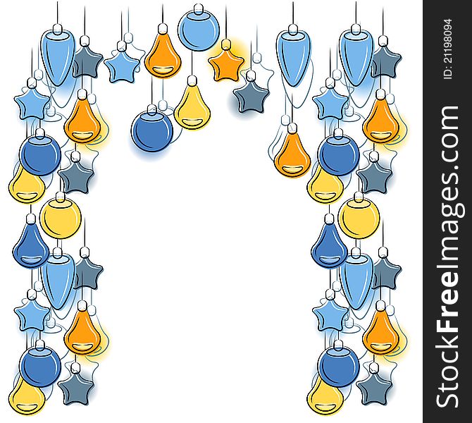 Blank Christmas frame with contour hanging balls. Blank Christmas frame with contour hanging balls