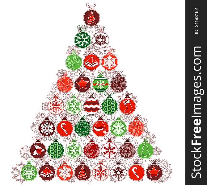 Stylized Christmas tree made of various contour balls. Stylized Christmas tree made of various contour balls