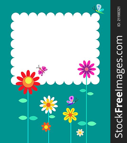 Springtime flowers and butterflies, vector illustration