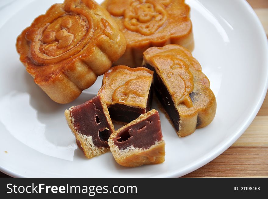 Homemade mooncake on the plate