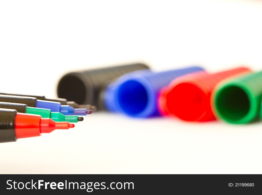 Four pen with the color on a white background. Four pen with the color on a white background